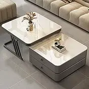 EKDJSN Nesting Table Set of 2, Coffee Tables with Z-Shaped Steel Frame, Stacking Tables with Double-Layer Large-Capacity Storage Drawer, Flexibly Retractable, for Small Space(Gray)