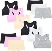[VeaRin] Girls Cami Bra and Boyshort Underwear Set with Removable Padding 12 Pieces