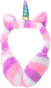 [NOLITOY] 1Pc Portable Plush Unicorn Earmuffs Foldable Winter Ear Covers for Adults Warm Ear Protectors for Outdoor Activities for Skiing Cold Weather