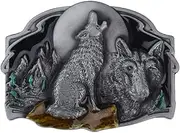 [Longcreek] Wolf Belt Buckle for Men, Norse Viking Wolf Head Belt Buckle, Howling Wolf Moon Belt Buckle, Punk Wolf Animal Belt Buckle, Western Cowboy Belt Buckle, Silver Wedding Belt Buckle Gifts