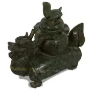 US Seller - Hand Carved Chinese Jade Dragon Turtle Incense Burner with Lid