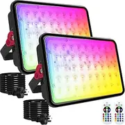 2 Pack 100W RGB Flood Light, RGB Color Changing Floodlight, Smart RGB Floodlight with Remote, for Stage Lighting, Birthday Parties, Posters, Discos, KTV, Parties, Clubs, Weddings