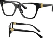[Versace] VE3341U 52mm Non-Polarized Glasses for Women - Black Oval Heart Acetate Frame with Black Temples, Lightweight & Comfortable Eyeglasses for Prolonged use, eShades Eyewear Kit Included