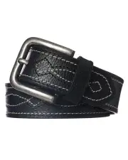 Mens Decor Stitch Genuine Buffalo Leather Belt Dual Size - Black