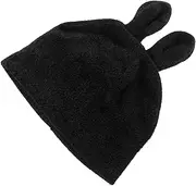 [LIFKOME] Rabbit Ears Beanie Wool Warm Hat Wool Knitted Hat Girl Hat Hats Wool Hat Frog Lovely Hat Fashion Hat Funny Wool Lady Hat Animal Women Hat Chenille Fabric Black