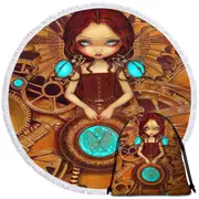 Mechanical Angel Steampunk Big Eyed Girl Round Beach Towel