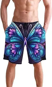 [XYMZR] Butterfly Blue Black Men's Swim Trunks Quick-Dry Bathing Suit Swimming Board Shorts S