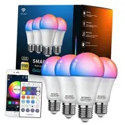 Smart Light Bulbs 4Pack with Remote, A19 E26 800LM LED Color Changing Light