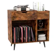 Costway Record Player Stand Large Turntable Stand w/Power Outlets Storage Cabinet