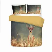 v1826 Bed Sheets Animal Deer Print Quilt Duvet Cover Set Comforter Cover Home Textiles Bedspread3-Piece Bedding Set (1 Duvet Cover + 2 Pillow Shams) B