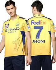 playR Chennai Super Kings Authentic Fan Jersey IPL 2025 Adult Dhoni 7 Half Sleeve, Size - XL Yellow