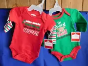 2 CHRISTMAS BODYSUIT MISTLETOE & I'M LIKE SANTA * INFANT 0-3 Months * NEW