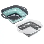 2pcs Foldable Silicone Colander Fruit Vegetable Washing Basket-Grey+Green