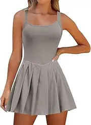[CMIT] Womens Summer Sleeveless Mini Dress Build in Shorts Racerback Pleated Tennis Golf Shorts Dresses Onesie with Pockets