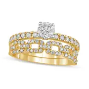 1.0 CT. T.W. Natural Diamond Rolo Chain Link Bridal Engagement Ring Set in Solid 10K Yellow Gold