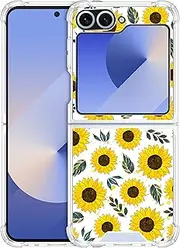 SuzaCase Clear Case for Samsung Galaxy Z Flip 5 - Samsung Z Flip 5 5G Case with Stylish Sunflower Watercolored Printed Durable Clear Shockproof Drop Protection Back Case for Samsung Z Flip5