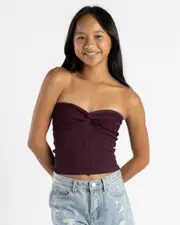 [Mooloola] Mooloola Girls' Bianca Knit Tube Top in Wine Red Size 14 14 Wine Red