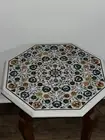30" Octagon White Marble Coffee Table Semi Precious Gemstone Inlay Office Table