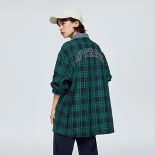 【GAP】男女同款 Logo純棉翻領長袖襯衫-綠色格子(877589)