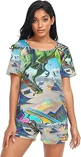 [RPLIFE] Dinosaur Skateboarding Woman Pajama Set, Comfy Pajamas, Dinosaur Skateboarding, Small