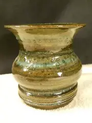 Handmade Studio Art Pottery Vase Sand/Drip Speckle Finish - signed