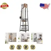 Industrial Freestanding Coat Rack with 8 Hooks & Metal Storage Basket - 18x18...