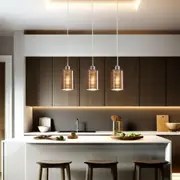 Espejo interior Bar Pendant Light 3Lt in Chrome or Rose Gold Glass with Line Effect