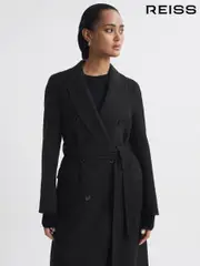 Reiss Black Arla Petite Relaxed Wool Blend Blindseam Belted Coat (888711) | $755