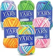 6 Pack Rainbow Multicolor Cotton Crochet Yarn for Beginners - Easy-to-See Stitches Mini Variegated Series for Crocheting and Knitting