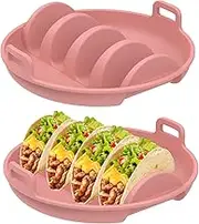 2 Pcs Silicone Taco Plate, Easy to Access Taco Shell Holder with Handle Anti Scald Tortilla Serving Plate with Dividers Easy to Move for Party (Pink)