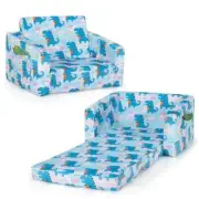 Costway Kids Sofa to Lounger Flip-Out Chair w/ Storage Pocket 22" Cotton Blue