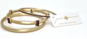JANE MARIE Set of 3 Matte Gold Tone & Red Glass Stone Bangle Bracelets
