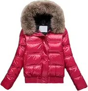 [Haitpant] Women's Winter Down Jacket Short White Duck Down Large Fur Collar Hooded Warm Coat