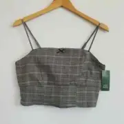 NWT Wild Fable Grey Checker Plaid Cropped Top Size Large