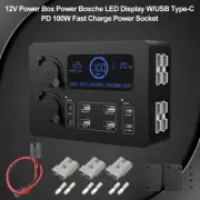 12V 100W Boat RV Car Mini Power Box Control Hub LCD Display USB-C QC3.0 Ports