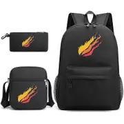 Prestonplayz Backpack Casual Student Schoolbag Three-piece Set BLACK