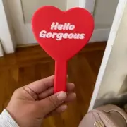 Macy’s Hello Gorgeous Glass Red Heart Hand Mirror 6.5 x4.75 Great Gift yo give