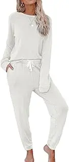 [Saeklia] Cozy 2 Piece Outfits Lounge Sets for Womens Loungewear Long Sleeve Tops and Joggers Sweatpants Sweats Track Suits Set