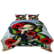 Lovely Big Eyed Butterfly Fairy with Red Poppies Coverlet