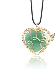 [Xiao Hua] necklace pendant, handcrafted for men and women, with a butterfly life tree pendant wrapped in silk. Natural crystal stone heart-shaped necklace (green), 3.7*4.2cm/1.5*1.7in, Alloy+Natural