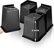 shouwuhho Bed Risers 2 inch, 3 inch, 4 inch, 6 inch, 8 inch, Oversized Furniture Risers, Bed Lifts Risers Support up to 6,000 Lbs for Bed Frame, Table, Couch, Sofa, Chair (Black 4 Pack, 8 inch)
