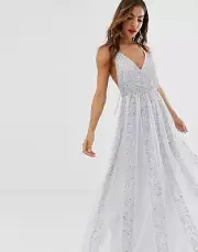 ASOS DESIGN cami strap maxi dress in mesh with embellished sequin godet panels