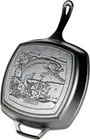 Lodge Cast Iron 10.5" Grill Skillet 26cm Induction Frypan Square Wildlife Fish.