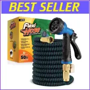 Premium 50FT Expandable Garden Hose - No-Kink Flexibility with Brass Fittings