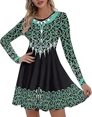 [Flaminet] Women's St. Patrick's Day Long Sleeves Printed Irish Twirl Dance Dress