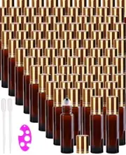 inice 100 Pack, Amber Glass Roll-on Bottles with steel roller balls, 10ml