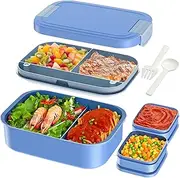 Winproper Adult Lunch Bento Box - 66oz / 1960ml, Modern Style, Leak-Proof with Integrated Utensil Set, BPA-Free, Dishwasher/Microwave Safe, Office, School, Picnic/Ice Blue