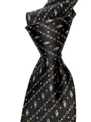 $235 NWT BRIONI Black w/ Tan & White Logo chainlink 3.4" Printed silk neck Tie