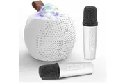 Mini Karaoke Machine for s Adults, Bluetooth Speaker with 2 Wireless Microphones, Portable Microphone Speaker with Colorful Disco Lights(White)