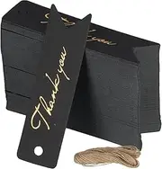 Pack of 100 Gift Tags, 7 x 2 cm, Kraft Paper Thank You Tags with 20 m String, Labels Pendants, Personalised Price Labels, Paper Tags, Labelling Gifts, Wedding Decoration, 300 GSM (Black)